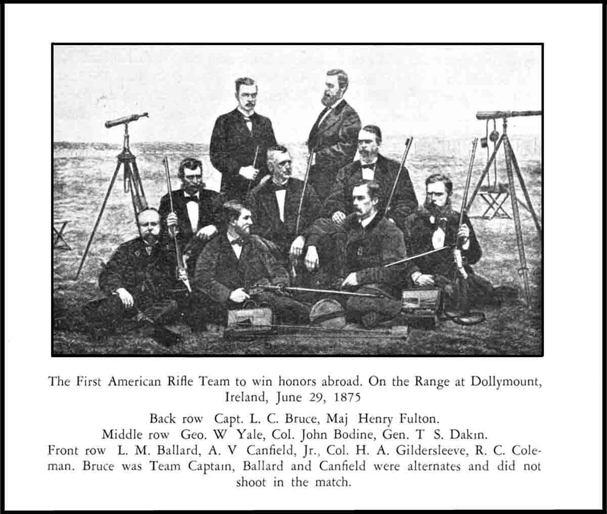 The American rifle team at Dollymount, Ireland, June 29, 1875. From The Muzzleloading Caplock Rifle by Roberts.